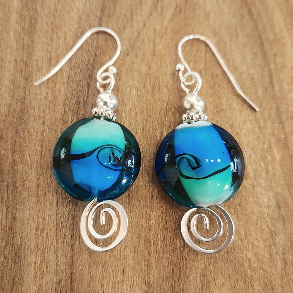 Kazos Designs Earrings, Bright Blue and Green, Silver